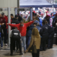 TSA and police inspect people entering a Trump rally in Bloomington, Illinois this morning (Associated Press)